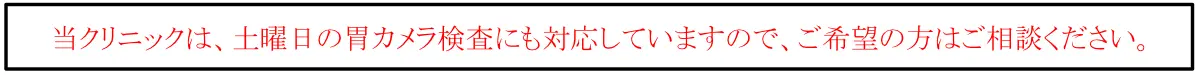 当クリニックは、土曜日の胃カメラ検査にも対応していますので、ご希望の方はご相談ください。